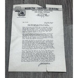 Vintage  Promotional Letter from Health Supply Centre April 30, 1937